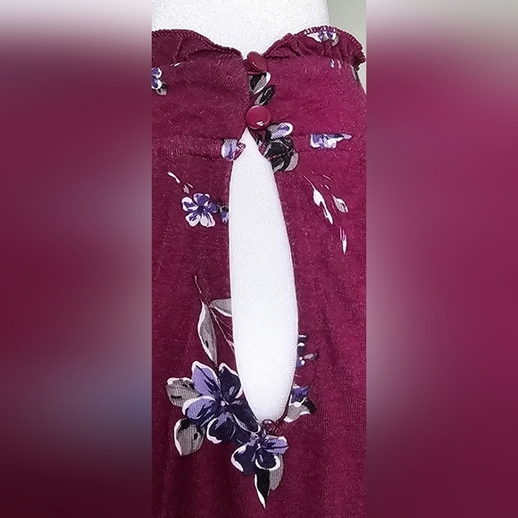 Womens ELLE Long Sleeve Ruffle Mock Neck WINE/PURPLE MEDIUM - Picture 5 of 8